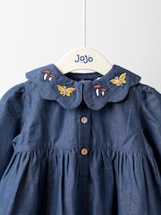 JoJo Maman Bébé Blue Gruffalo Chambray Button Through Dress - Image 3 of 5
