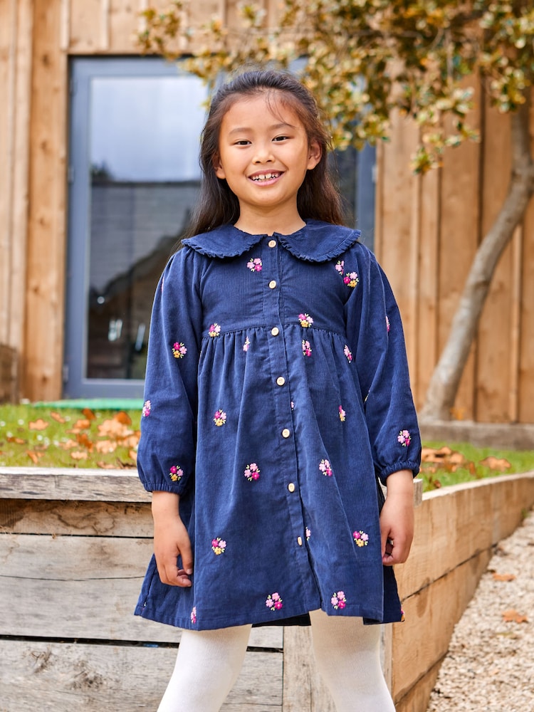 كحلي زهور - JoJo Maman Bébé Embroidered Collar Cord Dress - صورة 2 من 10 كحلي زهور - JoJo Maman Bébé Embroidered Collar Cord Dress - صورة 2 من 10