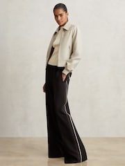 Reiss Black Robyn Petite Side-Stripe Wide-Leg Trousers - Image 1 of 7