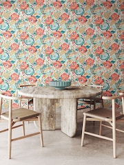Ohpopsi Petrol Coral Emily Rose Wallpaper - Image 1 of 2