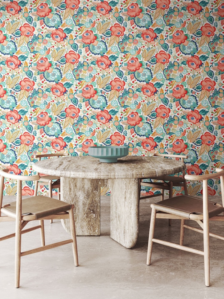 Ohpopsi Petrol Coral Emily Rose Wallpaper - Image 1 of 2