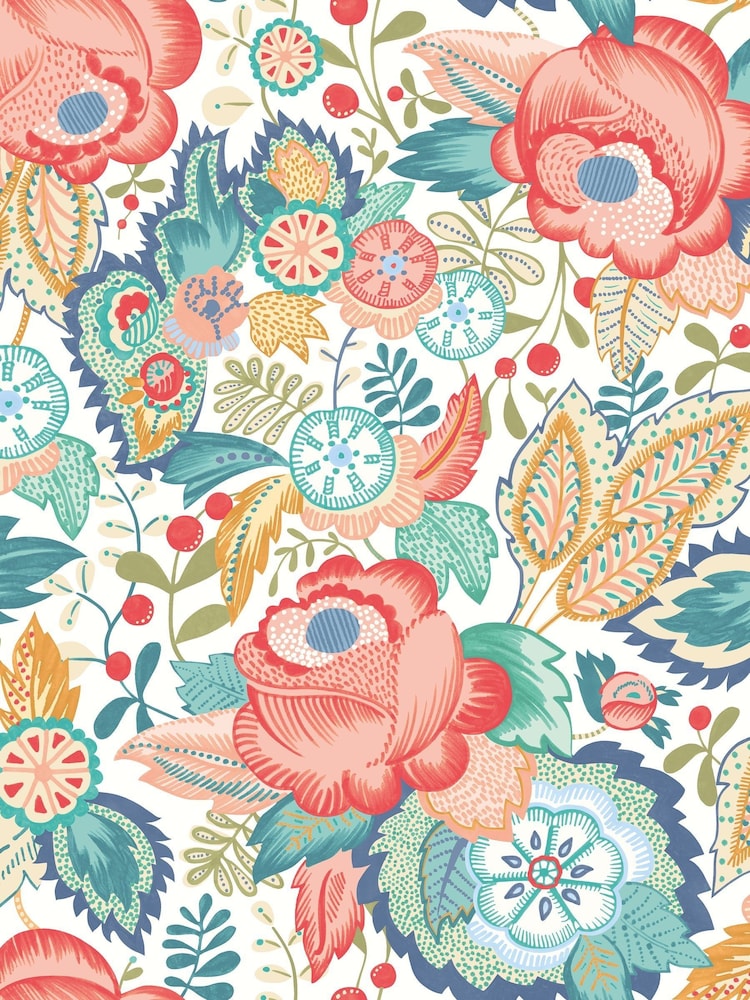 Ohpopsi Petrol Coral Emily Rose Wallpaper - Image 2 of 2