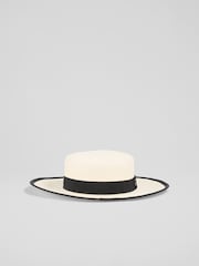 LK Bennett White Clara Fabric Trimmed Panama Style Hat - Image 1 of 2