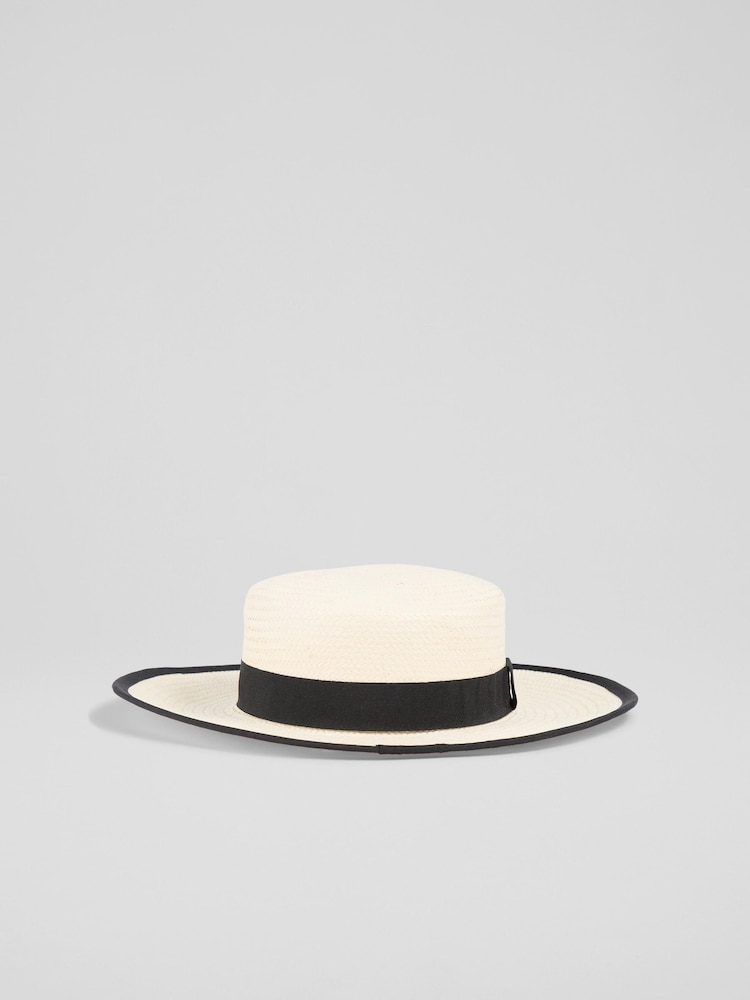 LK Bennett White Clara Fabric Trimmed Panama Style Hat - Image 1 of 2