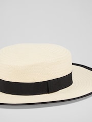 LK Bennett White Clara Fabric Trimmed Panama Style Hat - Image 2 of 2