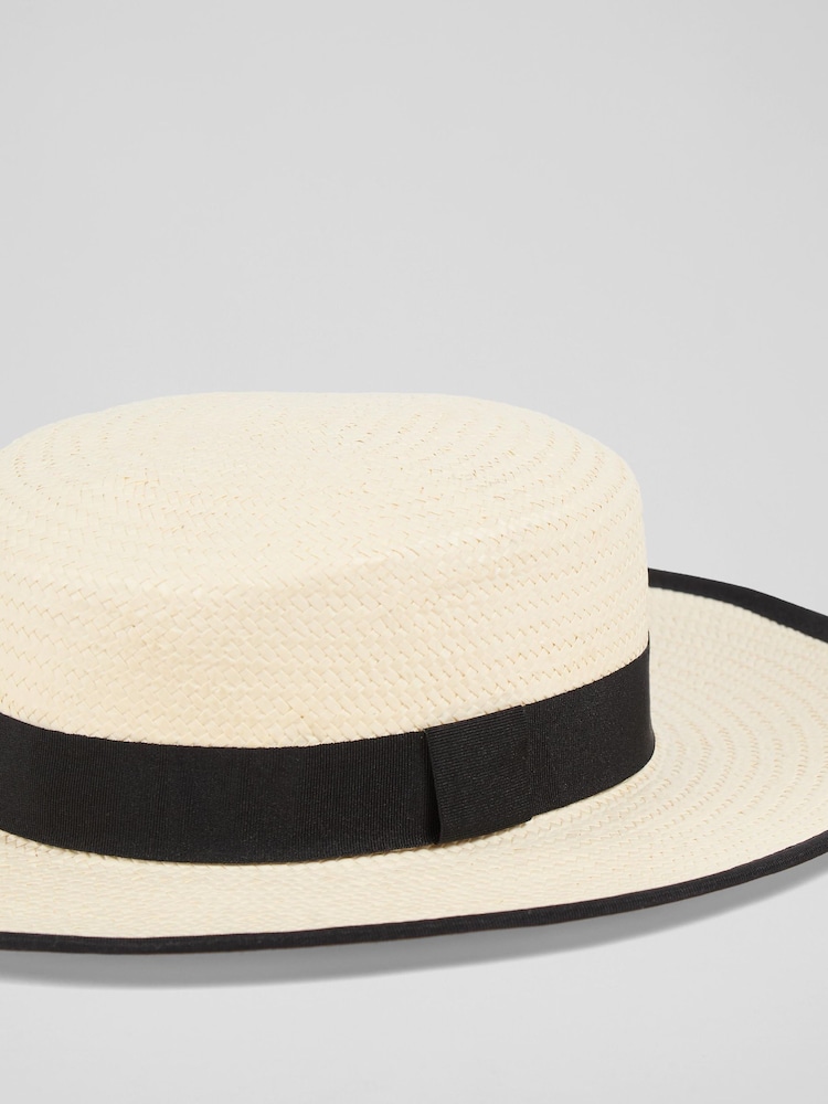 LK Bennett White Clara Fabric Trimmed Panama Style Hat - Image 2 of 2