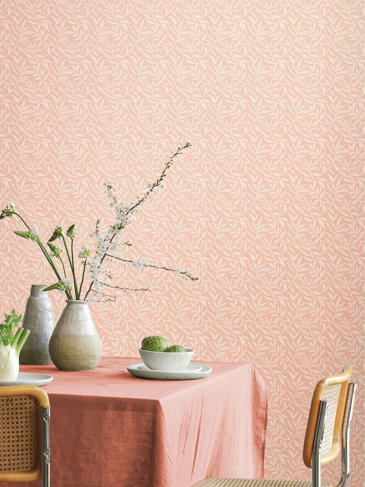 Ohpopsi Apricot Dotty Leaf Print Wallpaper - Image 1 of 2