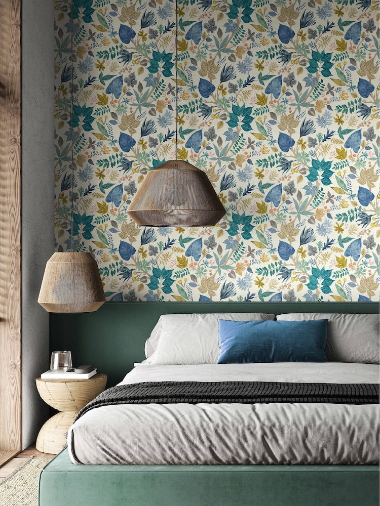Ohpopsi Denim Stone Lush Leaves Print Wallpaper - Image 1 of 2