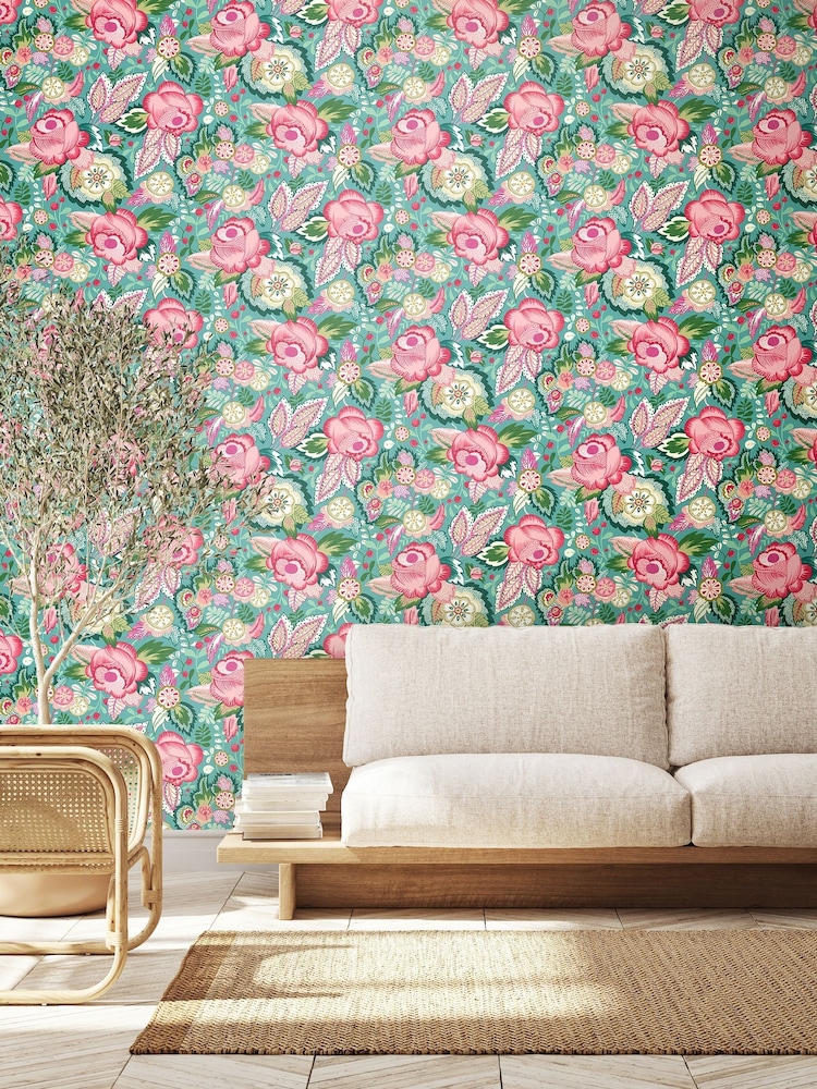 Ohpopsi Rose Seafoam Emily Rose Wallpaper - Image 1 of 2