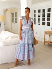 Aspiga Blue Pippa Block Print 100% Cotton Dress - Image 1 of 4