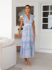 Aspiga Blue Pippa Block Print 100% Cotton Dress - Image 3 of 4