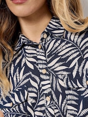 Apricot Blue Flowing Leaves Belted Shirt Dress - Image 3 of 5