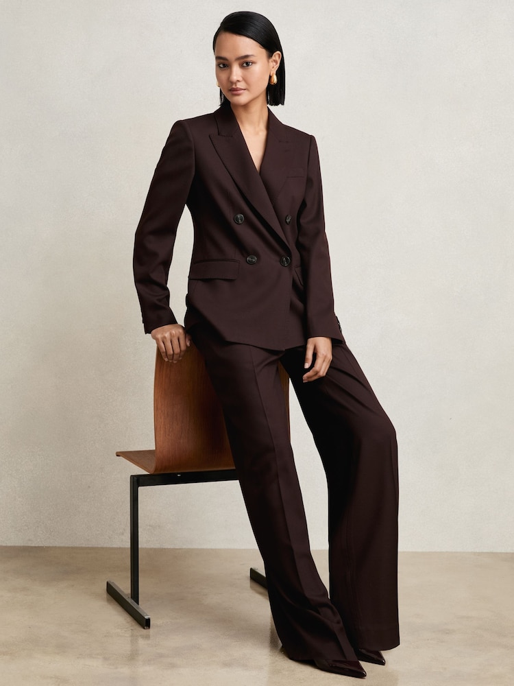 Reiss Aubergine Solene Petite Wool-Blend Double-Breasted Suit Blazer - Image 1 of 8