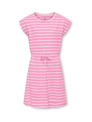ONLY KIDS Pink Short Sleeve Stripe 100% Cotton Jersey Dress - Image 1 of 2