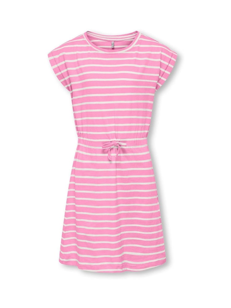 ONLY KIDS Pink Short Sleeve Stripe 100% Cotton Jersey Dress - Image 1 of 2