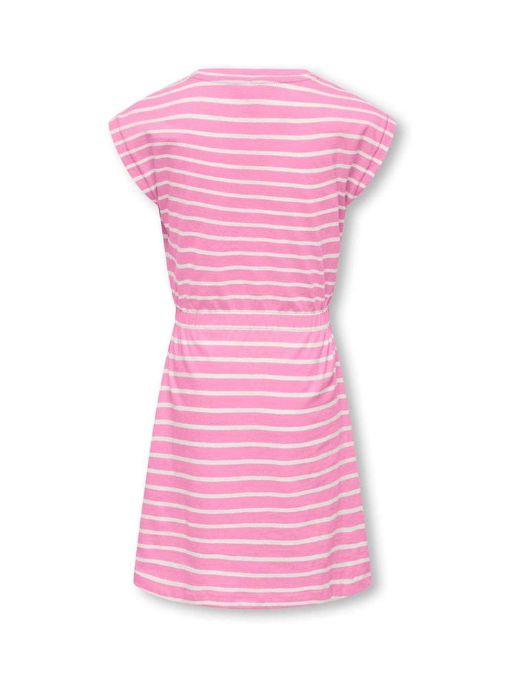 ONLY KIDS Pink Short Sleeve Stripe 100% Cotton Jersey Dress - Image 2 of 2