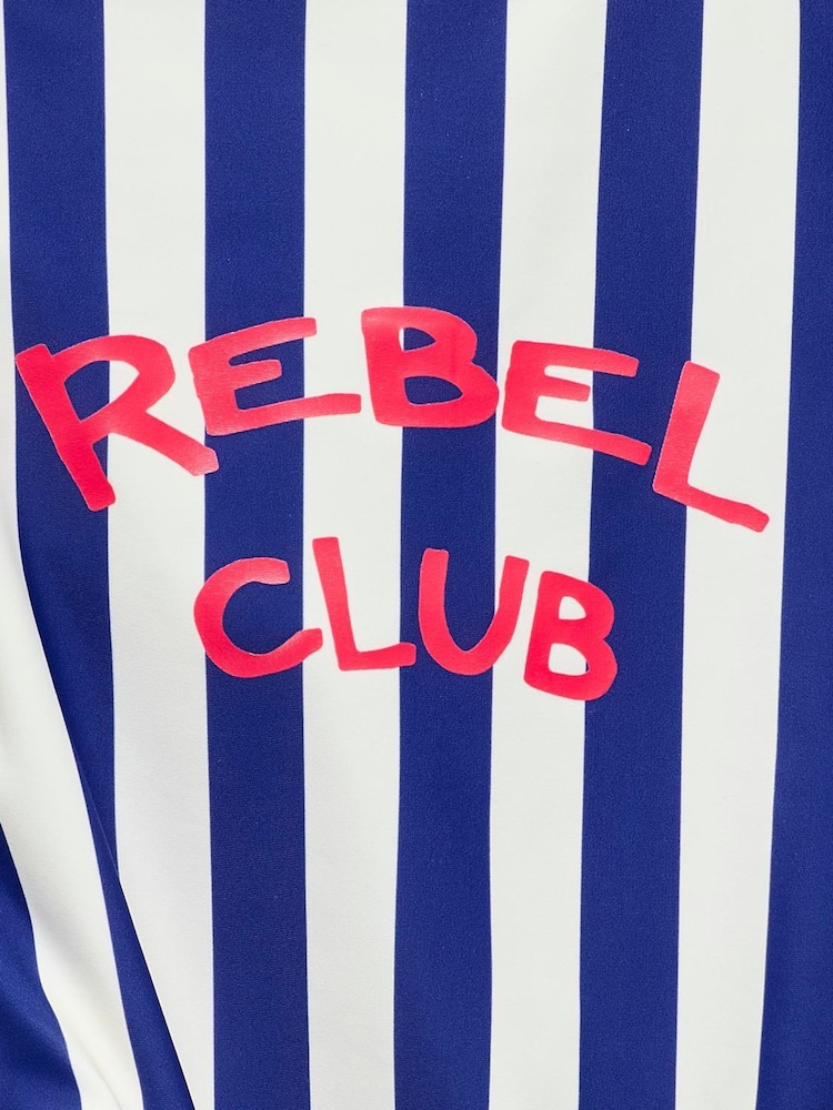 ONLY KIDS Blue Rebel Club Stripe Slogan Swimsuit - Image 3 of 3