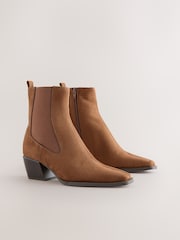 Tan Brown Standard/Wide Fit Chelsea Style Western Cowboy Boots - Image 2 of 5