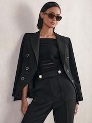 Reiss Black Lia Petite Wool-Blend Double-Breasted Blazer - Image 1 of 7