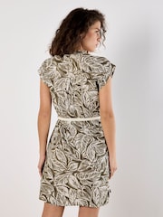 Apricot Green Tribal Leaf Grandad Collar Dress - Image 3 of 5