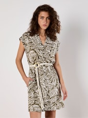 Apricot Green Tribal Leaf Grandad Collar Dress - Image 5 of 5