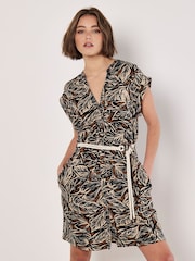 Apricot Black Tribal Leaf Grandad Collar Dress - Image 1 of 5
