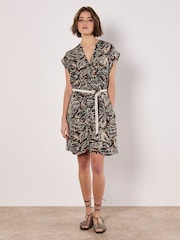 Apricot Black Tribal Leaf Grandad Collar Dress - Image 2 of 5