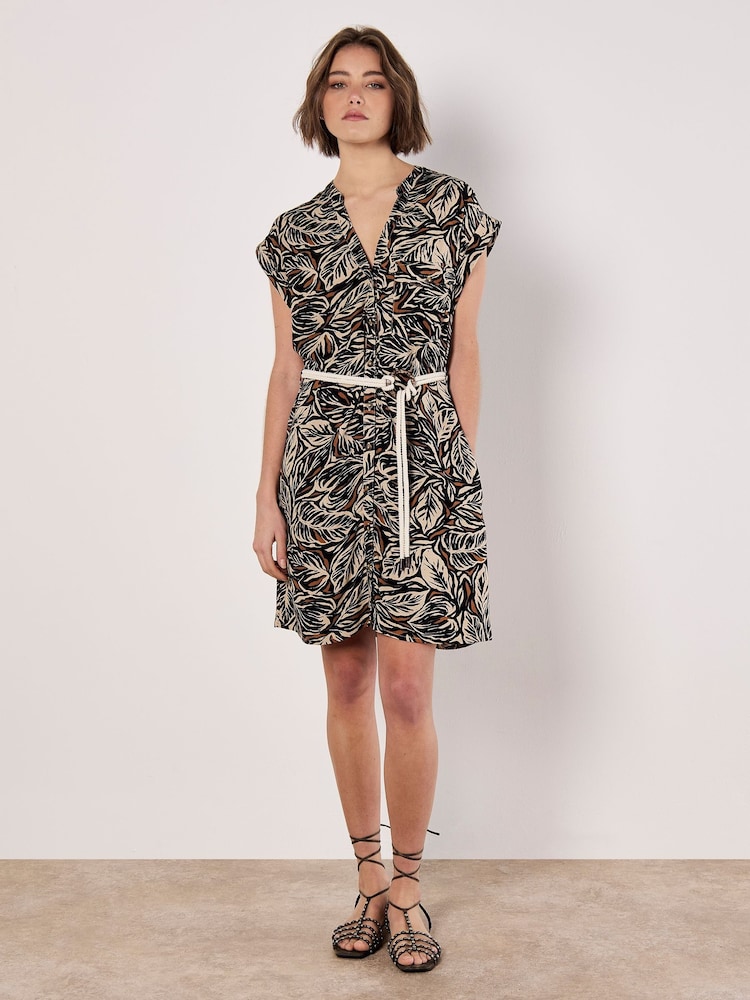 Apricot Black Tribal Leaf Grandad Collar Dress - Image 2 of 5
