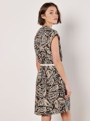 Apricot Black Tribal Leaf Grandad Collar Dress - Image 4 of 5