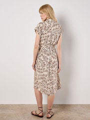 Apricot Brown Flowing Leaves Belted Shirt Dress - Image 2 of 4