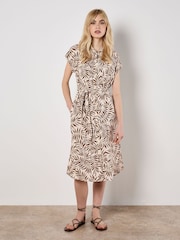 Apricot Brown Flowing Leaves Belted Shirt Dress - Image 3 of 4