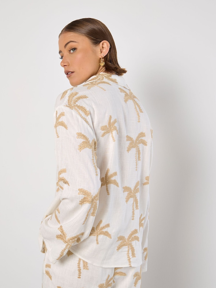 Apricot Cream Embroidered Palm Shirt - Image 2 of 4 Apricot Cream Embroidered Palm Shirt - Image 2 of 4