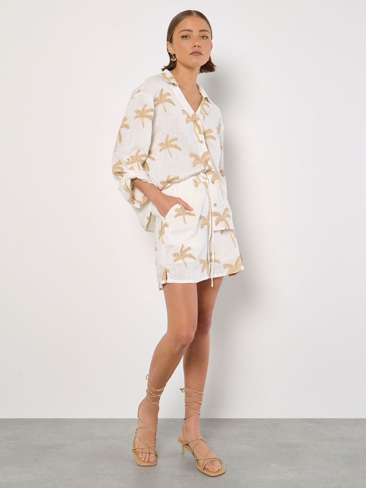 Apricot Cream Embroidered Palm Shirt - Image 4 of 4 Apricot Cream Embroidered Palm Shirt - Image 4 of 4