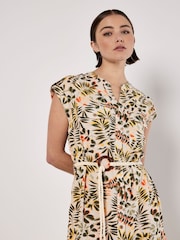 Apricot Natural Belted Leaf Print Shirt Dress - Image 2 of 4