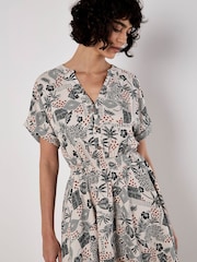 Apricot Grey Smocked Waist Print Dress - Image 1 of 5