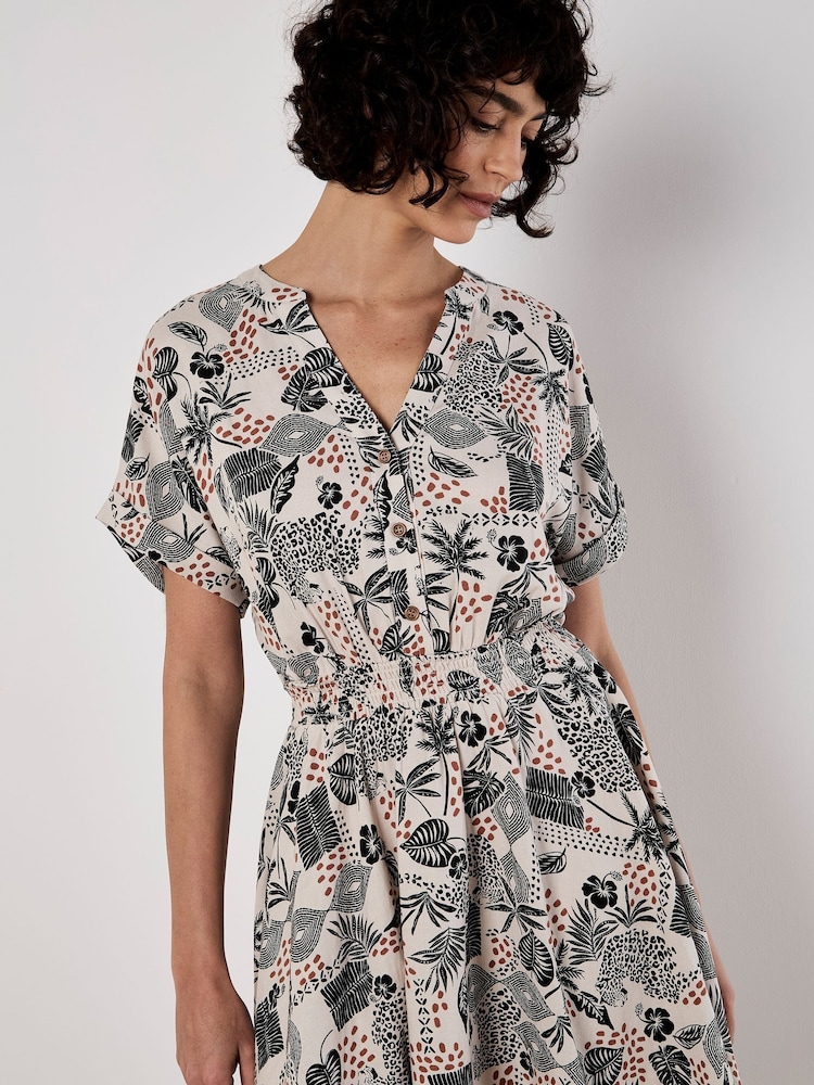 Apricot Grey Smocked Waist Print Dress - Image 1 of 5