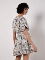 Apricot Grey Smocked Waist Print Dress - Image 2 of 5