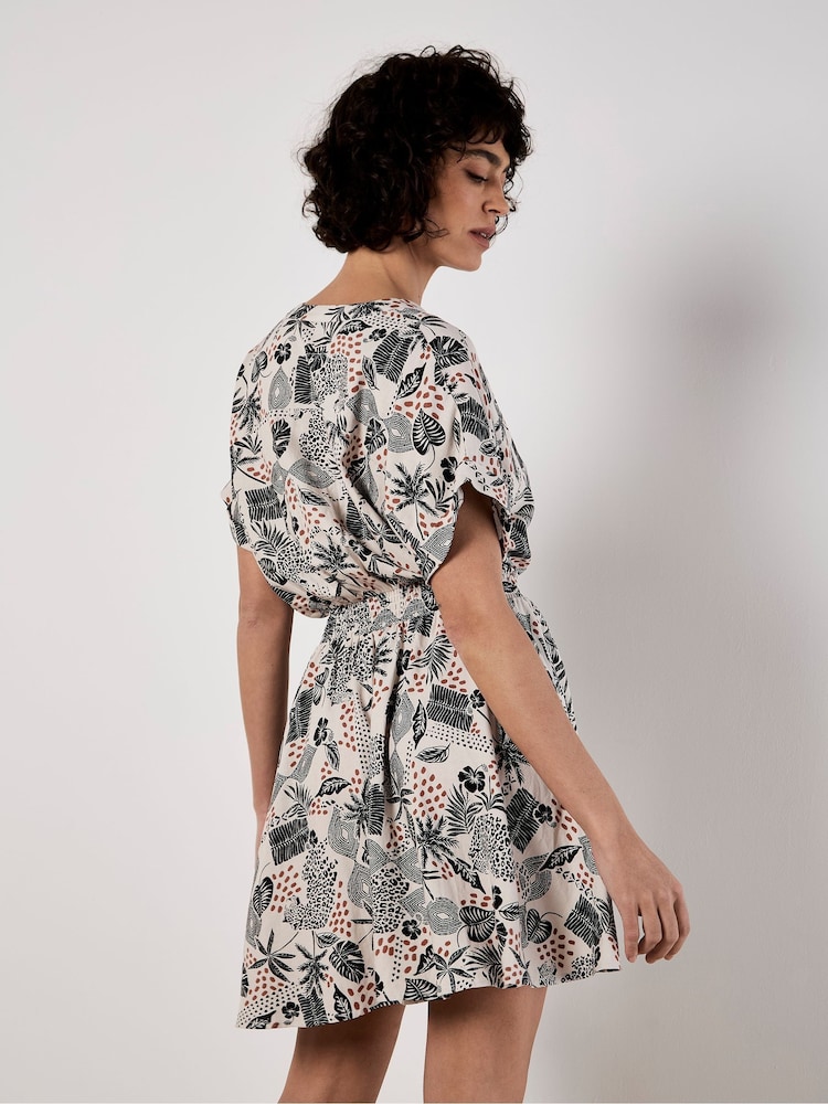Apricot Grey Smocked Waist Print Dress - Image 2 of 5