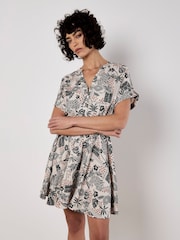 Apricot Grey Smocked Waist Print Dress - Image 3 of 5