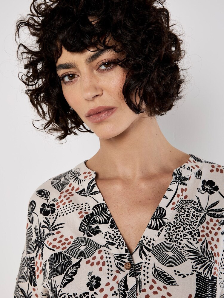 Apricot Grey Smocked Waist Print Dress - Image 5 of 5