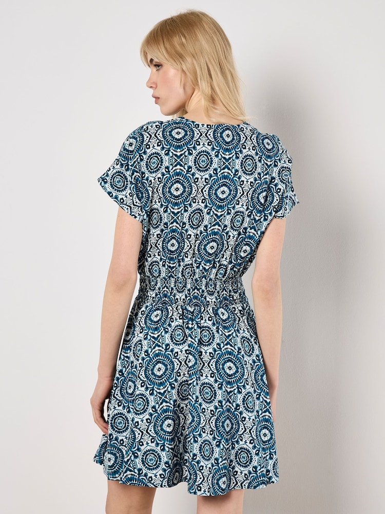 Apricot Blue Batik Kaleidoscope V-Neck Mini Dress - Image 2 of 4