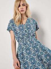 Apricot Blue Batik Kaleidoscope V-Neck Mini Dress - Image 4 of 4
