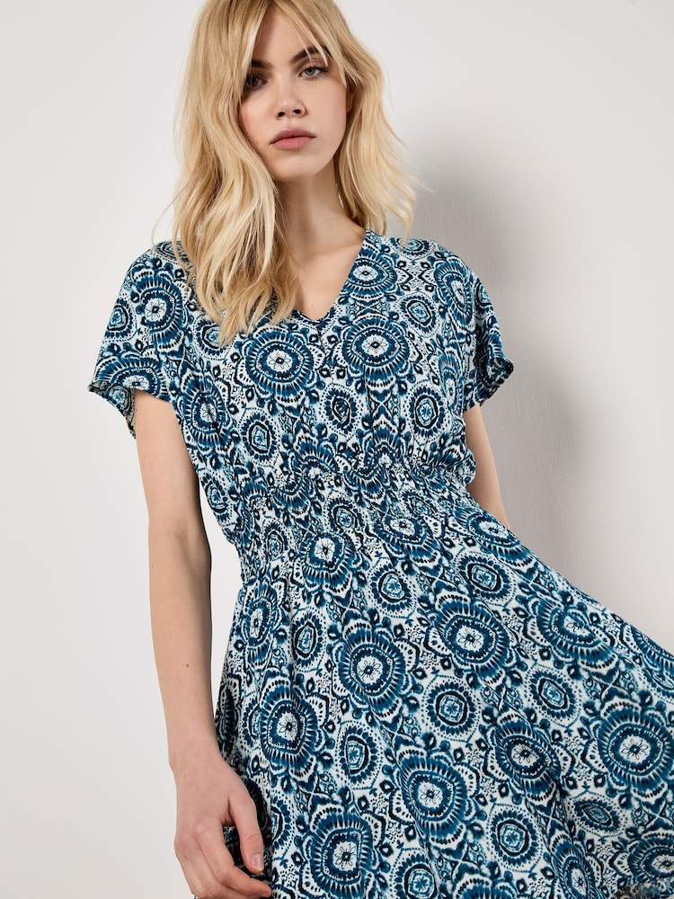 Apricot Blue Batik Kaleidoscope V-Neck Mini Dress - Image 4 of 4