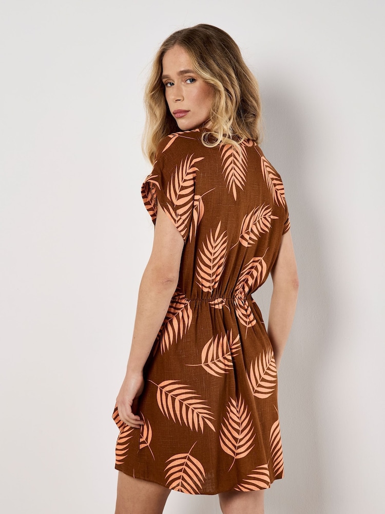 Apricot Orange Tropical Leaf Wrap Dress - Image 2 of 4 Apricot Orange Tropical Leaf Wrap Dress - Image 2 of 4