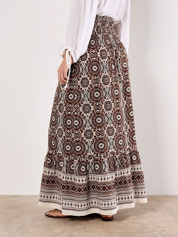 Apricot Brown Batik Kaleidoscope Border Skirt - Image 1 of 4