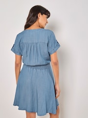 Apricot Blue Zip Up Shirred Waist Dress - Image 3 of 4