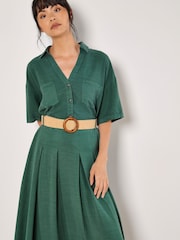 Apricot Green Boho Slub Belted Midi Skirt - Image 2 of 4