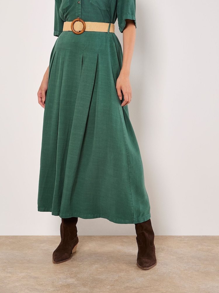 Apricot Green Boho Slub Belted Midi Skirt - Image 4 of 4