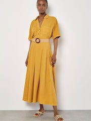 Apricot Yellow Boho Slub Belted Midi Skirt - Image 1 of 4