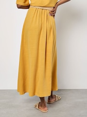 Apricot Yellow Boho Slub Belted Midi Skirt - Image 2 of 4